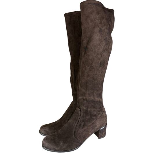 Stuart Weitzman Brown Suede Knee High Boots Block Heel Women’s Size 8 - Picture 1 of 9
